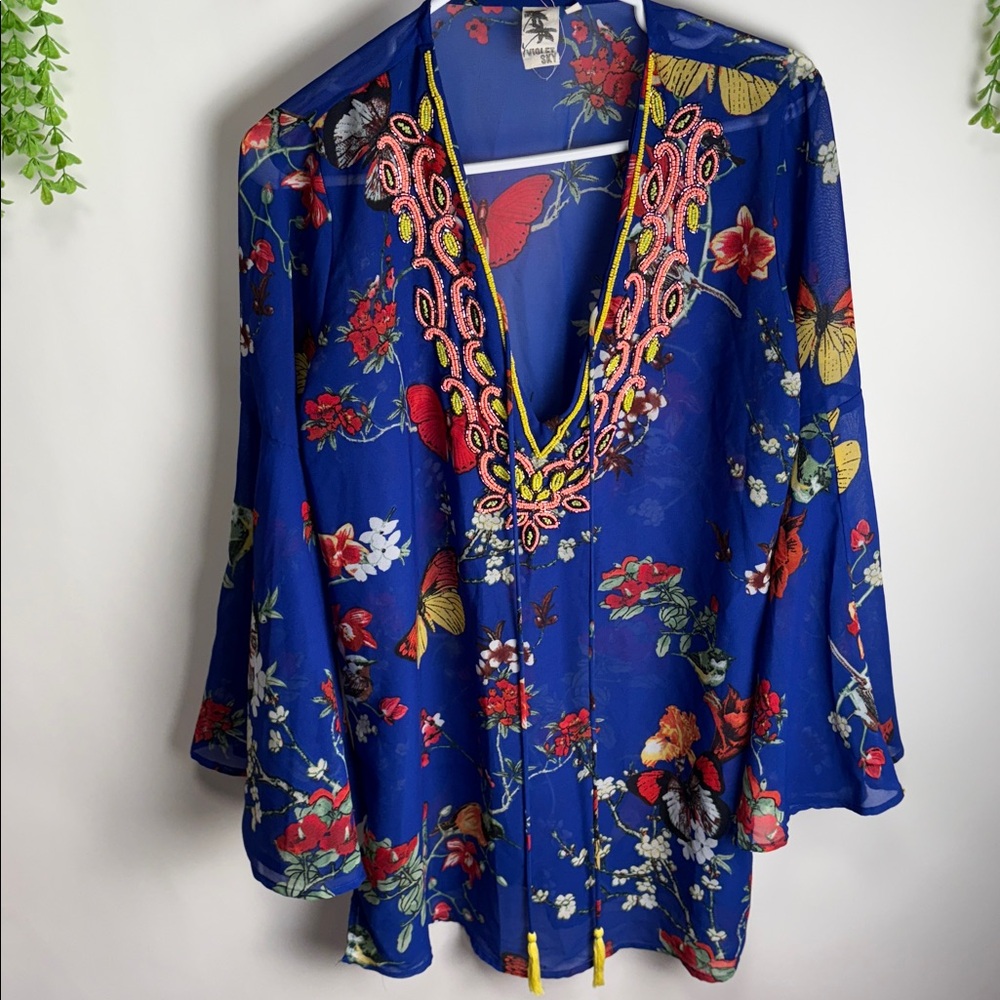 Floral Blue Sheer Blouse